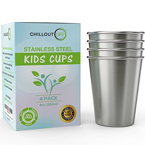 Stainless Steel Kids Cups 8 oz - Unbreakable Metal Drinking Glasses (4-Pack)