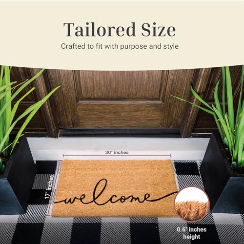 Natural Coir Welcome Doormat - 17x30 Inch Script Entryway Mat with Non-Slip