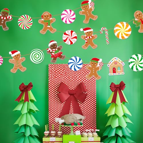 Gingerbread Peppermint Candy Banner 4-Piece Xmas Wall Decor Set
