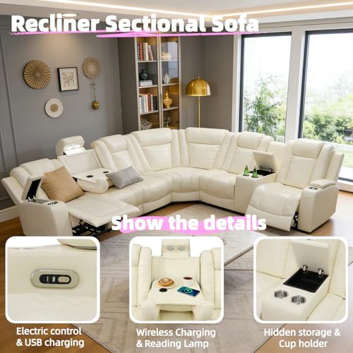Power Reclining Sectional Sofa Set with LED Lights, USB & Storage