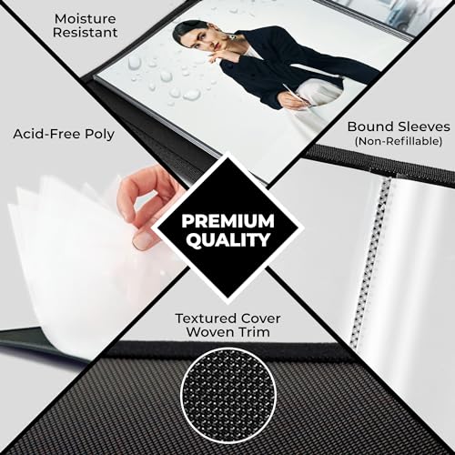 8x10 Photo Album and Art Portfolio Book, 24 Clear Sleeves, Black