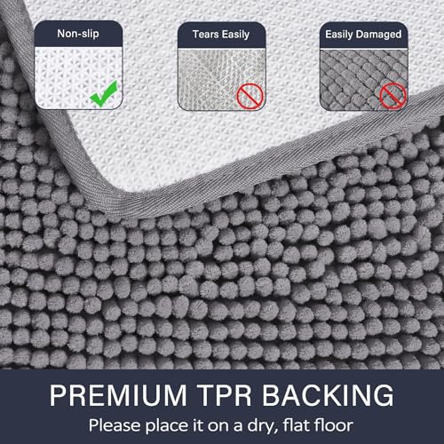 LOCHAS Luxury Shaggy Bath Mat 24 x 60 Inch Gray Non-Slip Absorbent Rug