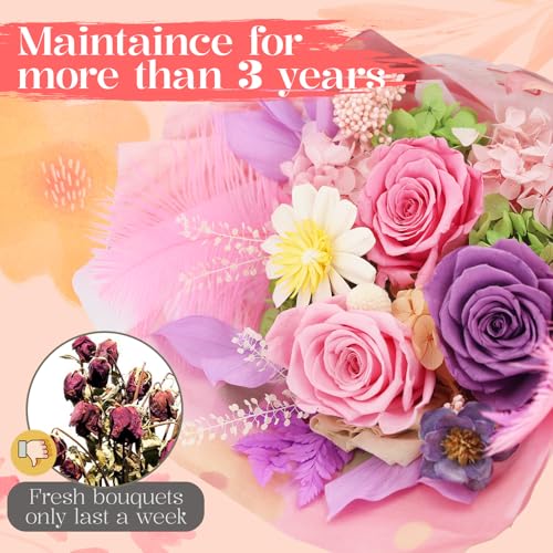 Preserved Pink Rose Bouquet in Gift Box - Long-Lasting Forever Flowers