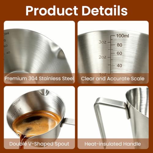 Carrottimes Silver Stainless Steel Espresso Shot Cup with Dual Scale, 3.4oz/100ml - Variation 01_Silver