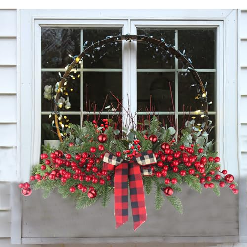 27-Inch Artificial Christmas Swag with Red Berries and Ribbon Bow
