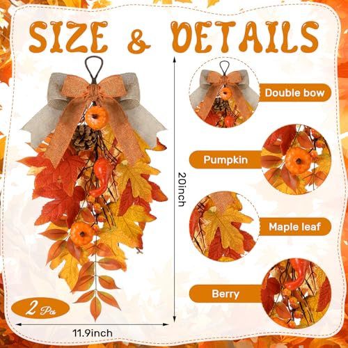 2-Pack 20-Inch Artificial Fall Teardrop Swags with Pumpkins and Berries