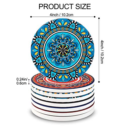 AODINI Mandala Drink Coasters Set of 8 with Cork Base - Absorbent Ceramic Table Decor
