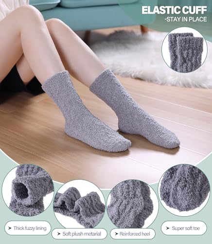 Women's Fuzzy Cozy Slipper Socks One Size - Soft Microfiber Plush Winter Gift