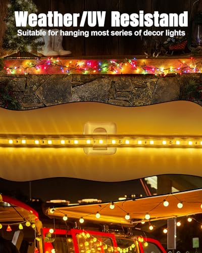 LZC 25 Pack Clear Adhesive Strips Hooks for Outdoor String Lights Waterproof