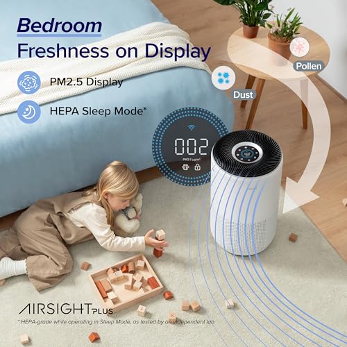 Smart Air Purifier for Large Rooms with True HEPA Filter and Air Quality Monitor