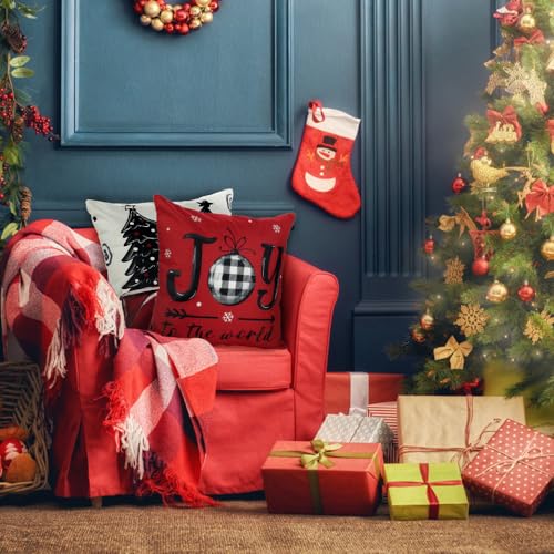 DIYDEC 4 Pack Christmas Pillow Covers 18x18 Inches Red Holiday Decor Set
