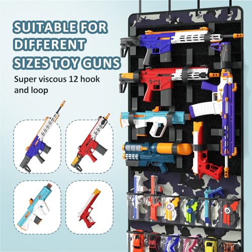 Over-the-Door Toy Gun Organizer with Pockets & Straps, Camouflage