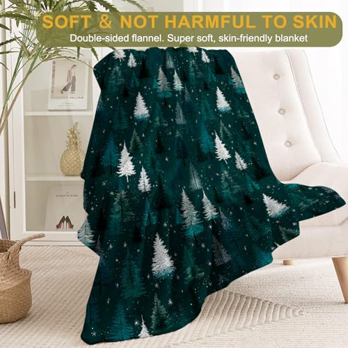 Ainori Christmas Snowy Forest Throw Blanket 50x60in - White & Green Holiday Decor