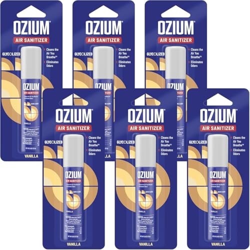Ozium 0.8 oz. Air Sanitizer & Odor Eliminator for Homes, Cars, Offices and More, Vanilla Scent, Pack of 6