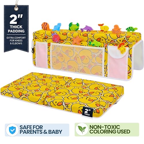 Bath Kneeler and Elbow Rest Pad Set with 8 Suction Cups & Toy Organizer