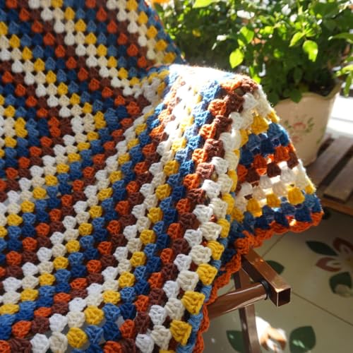 CZQLWW Handmade Crochet Granny Square Throw Blanket - Boho Multicolor Quilt, 43x43 inches, Sweater Style - Variation B
