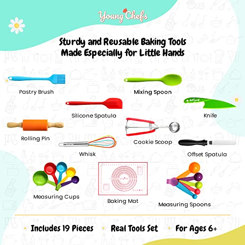 19-Piece Real Kids Baking Set and Cooking Kit with Safe Utensils