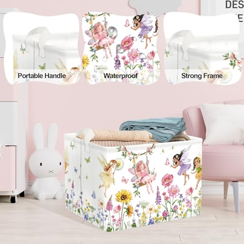 Floral Flower Fairy Laundry Basket - Collapsible Toy Storage Bin for Kids