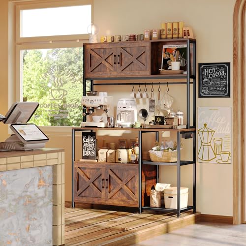 Large Kitchen Bakers Rack with Power Outlet, Microwave Stand and Storage
