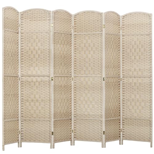 6-Panel Freestanding Room Divider, 6 Ft Foldable Privacy Screen, Washed Oak