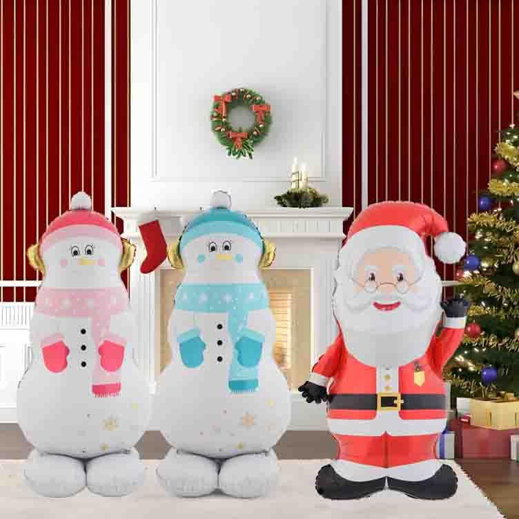 Giant Snowman and Santa Balloon Set - 3 Pcs Christmas Party Balloons with Base