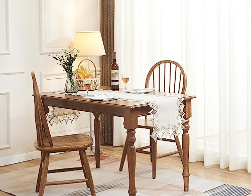 Natural Linen Table Runner 16 x 72 Inches Beige Lace for Dining & Decor
