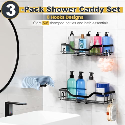 3-Pack Shower Caddy with Soap Holder Adhesive Rustproof No-Drill