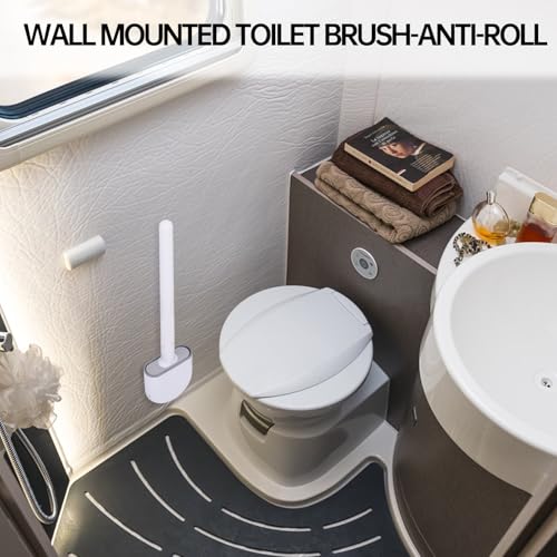 Wall-Mounted Silicone RV Toilet Brush and Holder Set - Anti-Drip Design