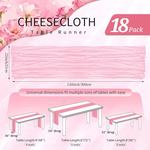 Light Pink 18-Pack 10ft Cheesecloth Table Runner – Boho Gauze Wedding Decor
