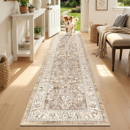 2x8 Boho Floral Runner Rug, Non-Slip Washable Kitchen Hallway Floor Mat