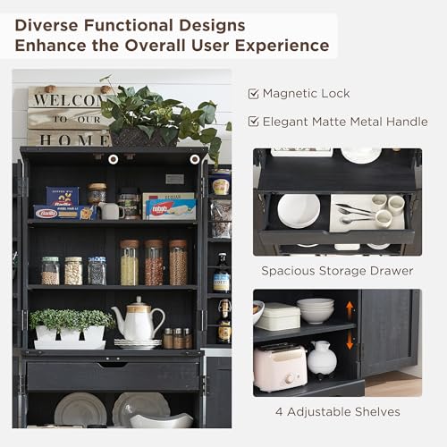 70" Tall Farmhouse Kitchen Pantry Cabinet with Barn Doors & Drawer