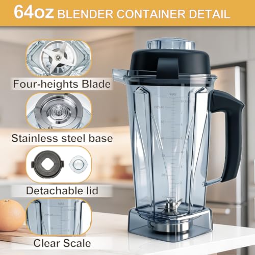 64oz Blender Pitcher Replacement Container with Stainless Steel Blades