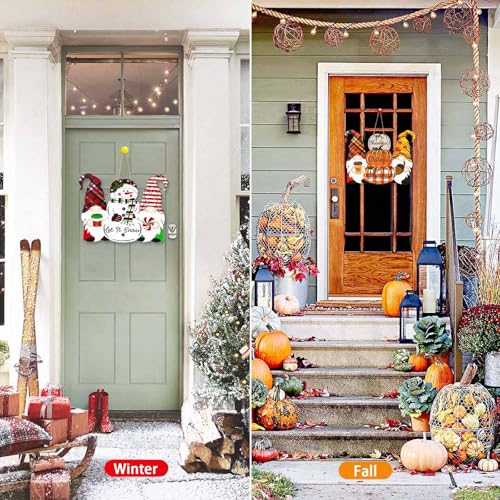 Reversible Thanksgiving & Christmas Door Sign Gnome Welcome Wall Decor