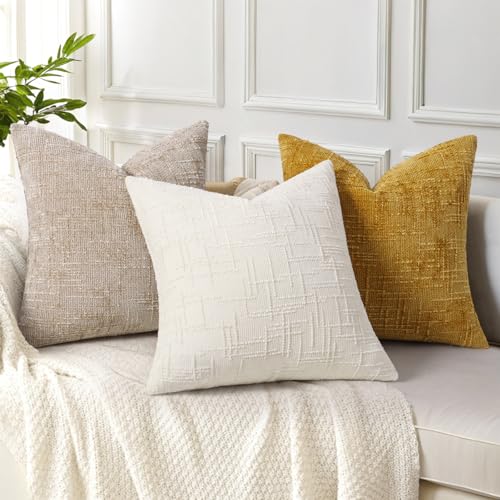 Textured Chenille Throw Pillow Covers 18x18 Set of 2 - Cream White