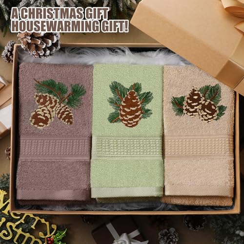 Pine Cone Rustic Hand Towels Set - Christmas Decor, 3 Pack