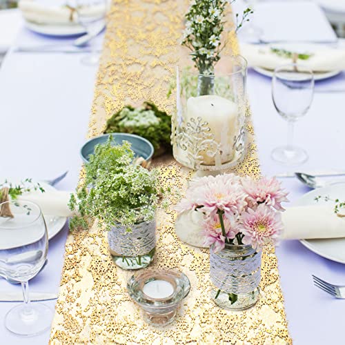 Tegeme Metallic Gold Table Runner 11 Inch x 99 Feet Glitter Foil Decor for Celebrations