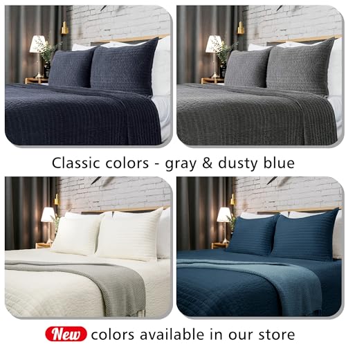 Reversible Royal Velvet Quilt - King Size 108'' x 92'' Dusty Blue