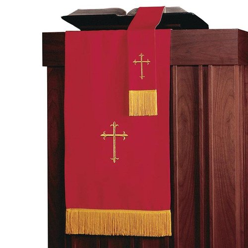 Murphy Robes Pulpit Scarves - Reversible Lectern Banner Embroidered with Gold Latin Cross Sanctuary Pulpit Scarf, 17 x 36-Inch, Red/White