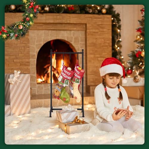Free Standing Christmas Stocking Holder Stand with 4 Hooks, Heavy Duty Metal