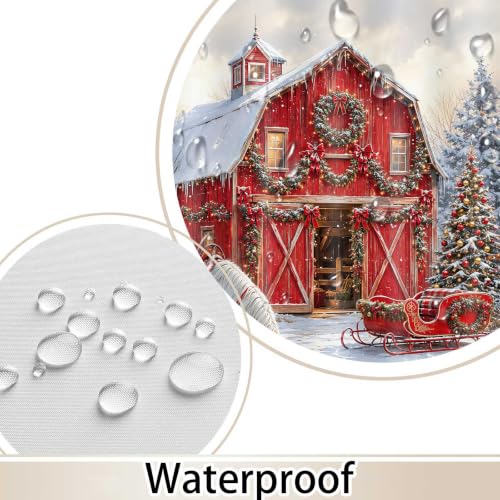 Farmhouse Christmas Shower Curtain Red Barn & White Horse - 72x72 Inch