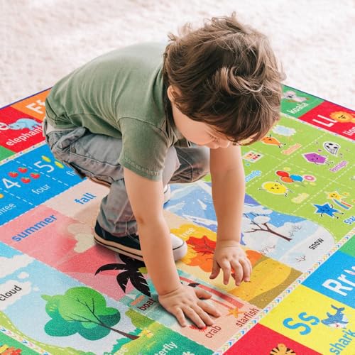 Educational Kids Learning Rug - 3x5 Non-Slip Alphabet & Numbers Play Carpet