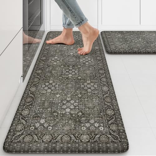 Anti-Fatigue Kitchen Mat Set, 2-Piece Cushioned Farmhouse Floor Rugs