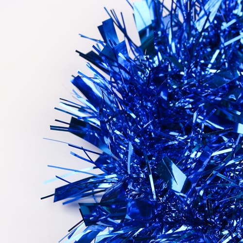 33ft Blue Shiny Metallic Tinsel Garland - Holiday & Party Twist Decor
