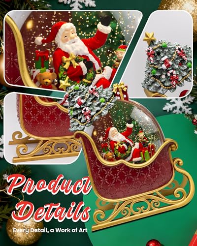 Musical Christmas Snow Globe Lantern with 8 Songs - 9.17" Santa Sleigh Decor