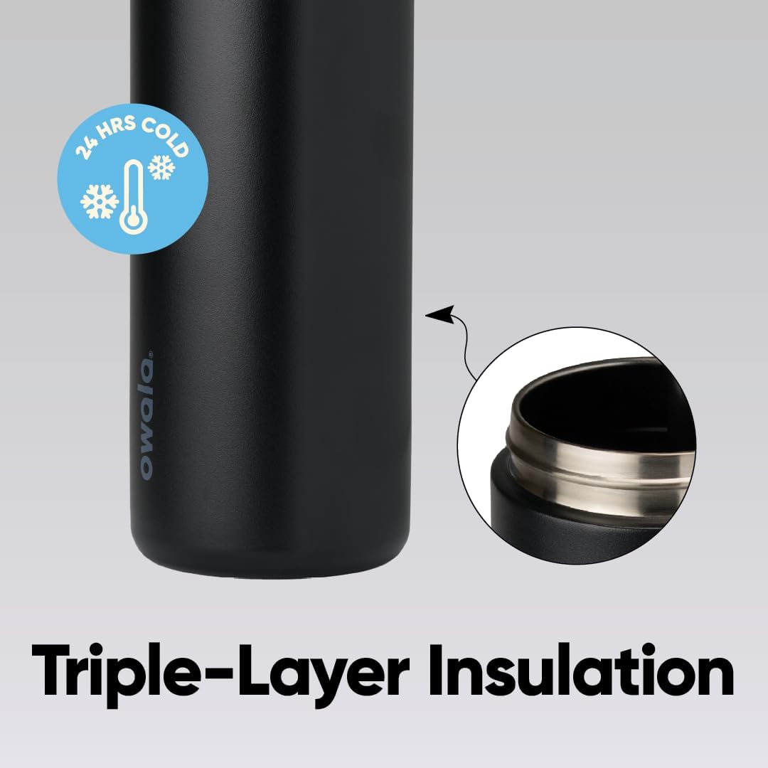 Owala FreeSip Insulated Stainless Steel Water Bottle - BPA-Free, 40 Oz, Ideal for Travel - Very Dark
