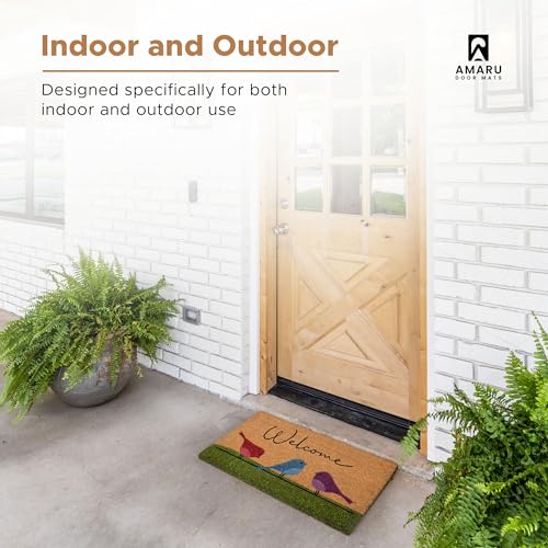 Colorful Birds Coir Welcome Mat, 17 x 29 Inch Non-Slip Entryway Door Mat