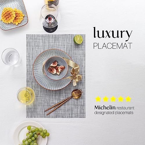 Woven Vinyl Placemats Set of 4 - Washable Indoor & Outdoor Dining Table Mats