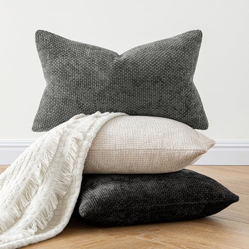 MIULEE Soft Chenille Throw Pillow Covers 18x18 Inch - 2 Pack, Beige