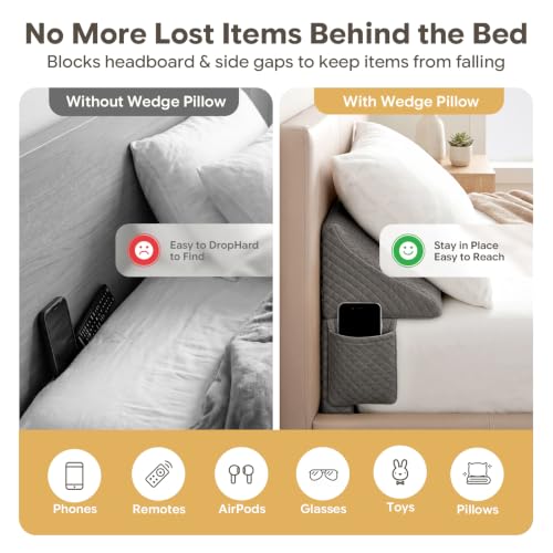 Foldable Bed Wedge Pillow Gap Filler, King Size, Dark Grey