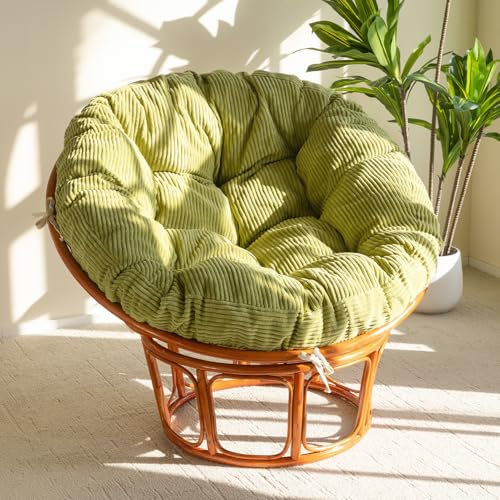 48-Inch Round Papasan Chair Cushion, Overstuffed Corduroy Seat Pad, Green